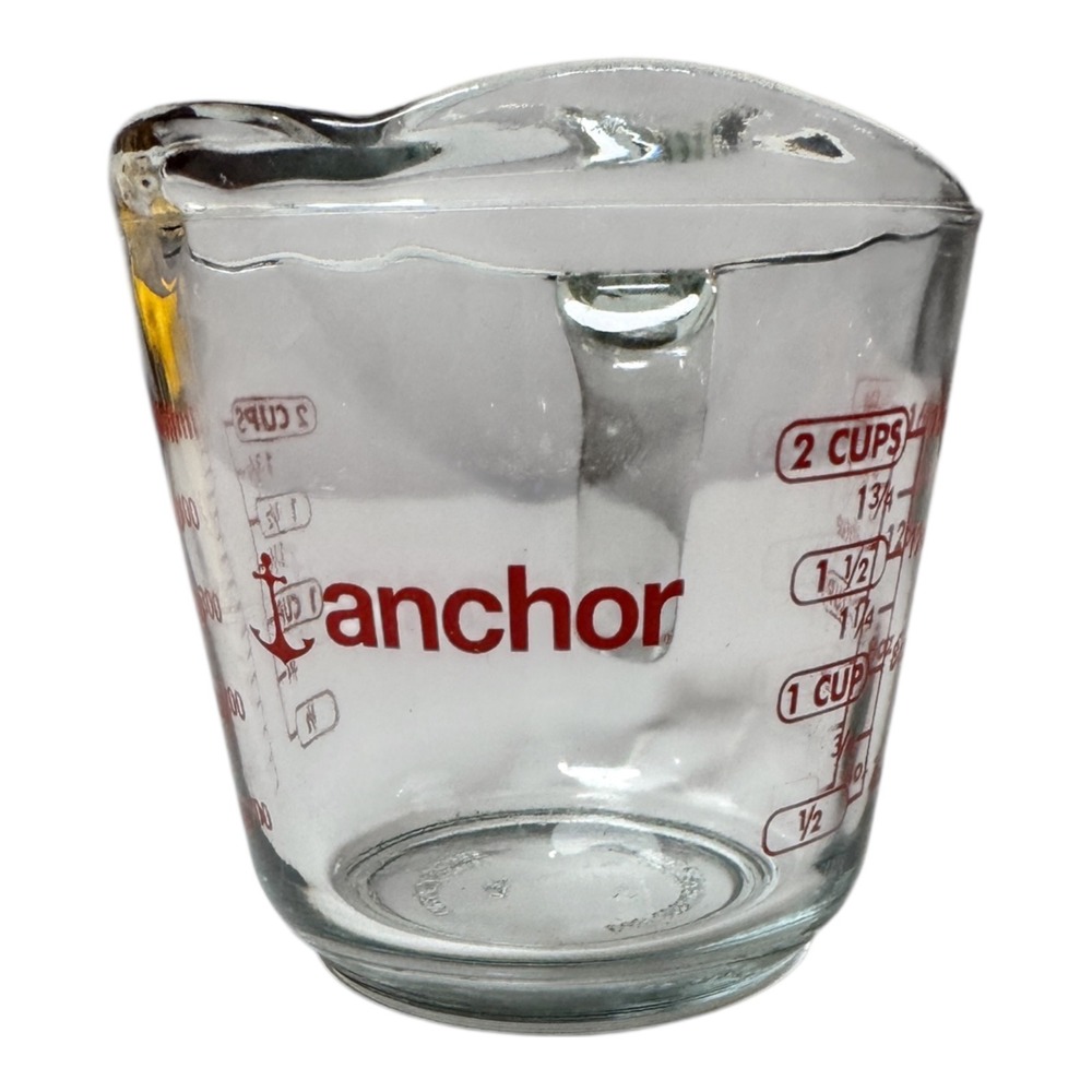 Anchor Hocking Glass Measuring Cup 2 Cup 16 oz 500ml Red Markings 1/2 Quart
